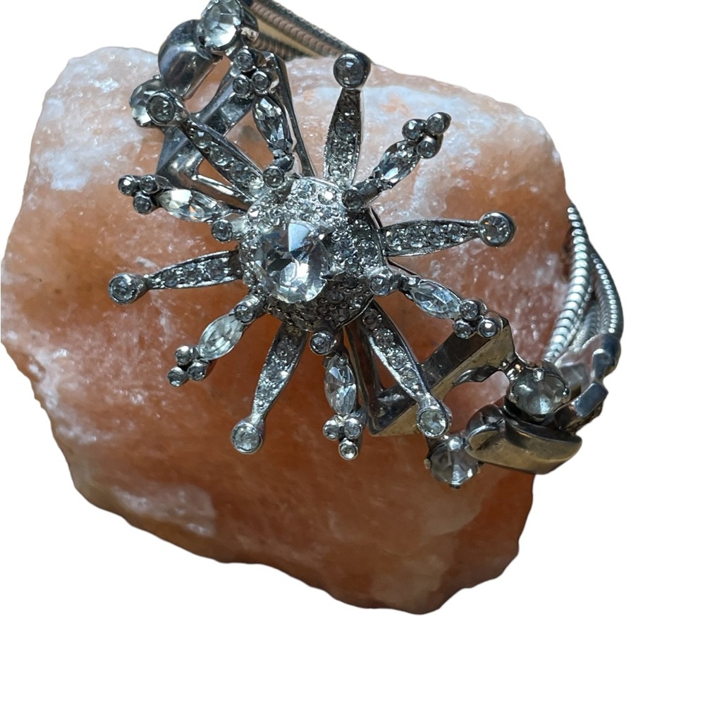 Rare Sterling Silver Vintage Rhinestone Starburst Bracelet 6 1/2 inches
